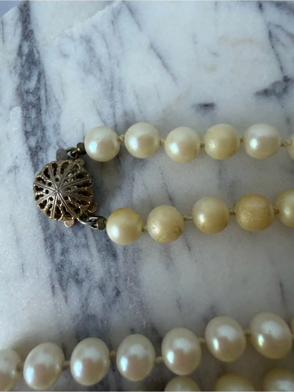 Vintage Sarah Coventry Faux Pearl Opera Necklace 36” Ivory Beads Signed Clasp